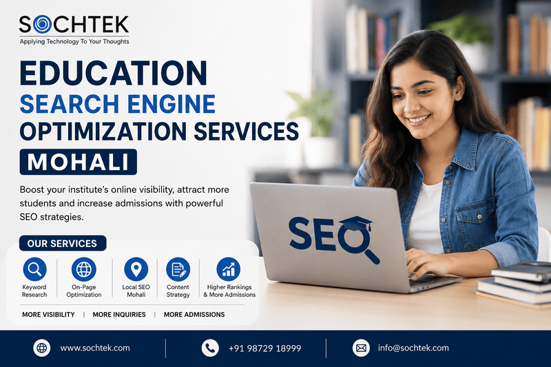 Education SEO Services Mohali banner showcasing SEO strategies to increase online visibility, student inquiries and admissions for educational institutions.